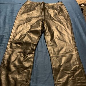 Leather mid rise wide leg pants